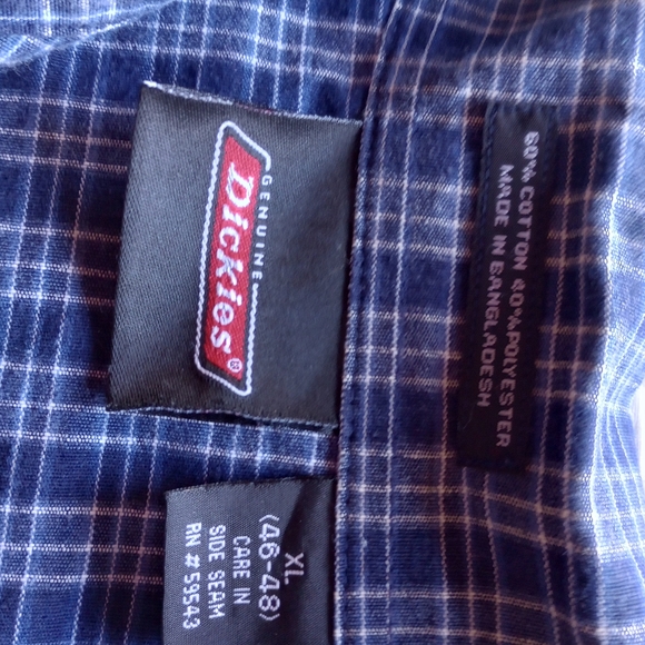 Dickies Men's Relaxed Fit Short Sleeve Button Down Shirt Blue Plaid Size XL - Picture 5 of 5